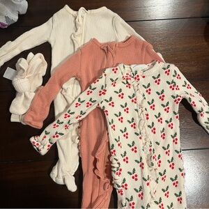 Set of Three Baby Rompers with Ruffle Details